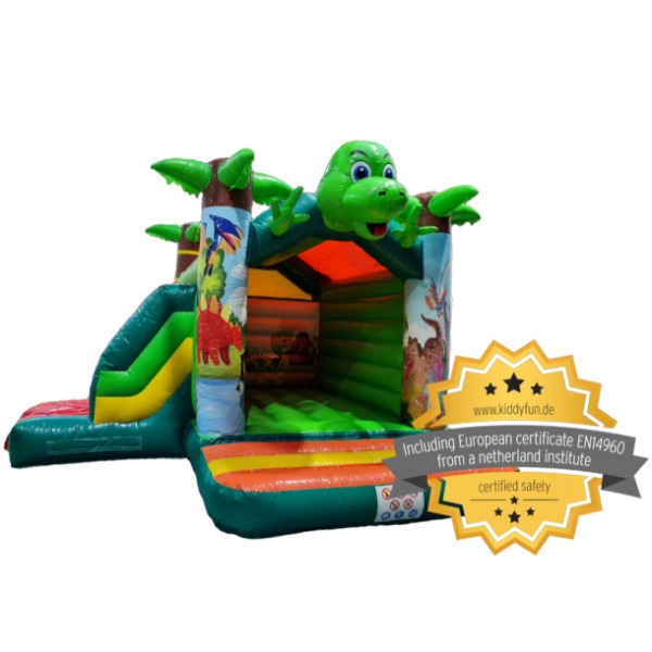 Springkussen Dino met glijbaan 4,5x5m huren Springkussen Dino met glijbaan 4,5x5m huren